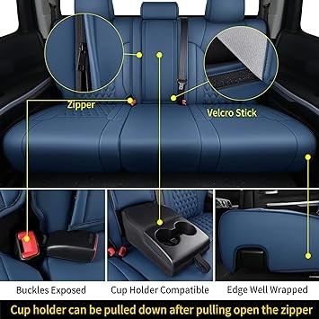 Tundra Seat Covers, Front & Rear Leather Waterproof Car Seat Cushion Protector Fit for 2014-2021 Toyota Tundra CrewMaxDouble Cab Pickup Truck(Full SetPure Blue)