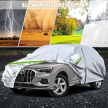 Waterproof Car Covers Replace for 2012-2024 Audi Q3, 6 Layers Silver All Weather Custom-fit Car Cover with Zipper Door & Windproof Bands for Snow Rain Dust Hail Protection