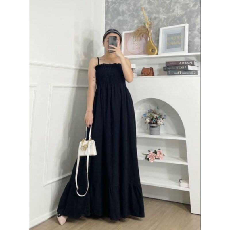 Plain Korean Dress/ Strap Ruffle Dress/Rayon Grade A Long Smoke Dress