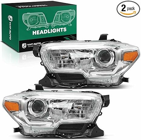YHTAUTO Set of 2 Headlights Assembly Replacement for 2016-2023 Toyota Tacoma, Driver & Passenger Side Head Lights Lamps, Headlight Clear Lens Chrome Housing Micro-prism Reflector Headlamps
