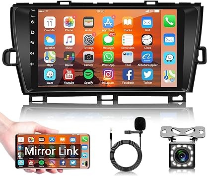 Android Car Stereo Radio for Toyota Prius 2010 2011 2012 2013 2014 2015 with GPS Navigation, Rimoody 9 Inch Touch Screen Car Radio with Bluetooth FM WiFi Mirror Link + Backup Camera