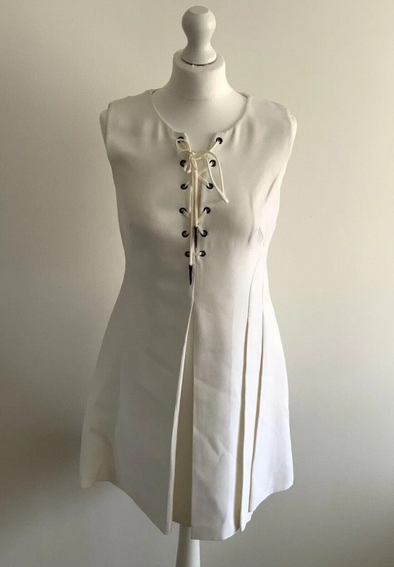 Genuine Miu Miu 100% Silk Mini Dress Lace Up Formal Attire in Cream IT 42, UK10