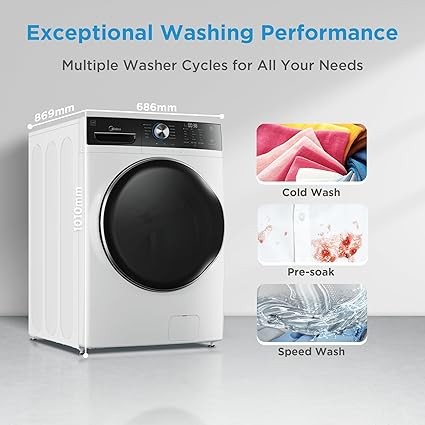 Midea MLH45N1AWW Front Load Washer, Automatic Machine, Vibration Control, Pre-Soak, Speed Wash, 10 Cycles, Energy Star Certified, 4.5 Cu.ft, White